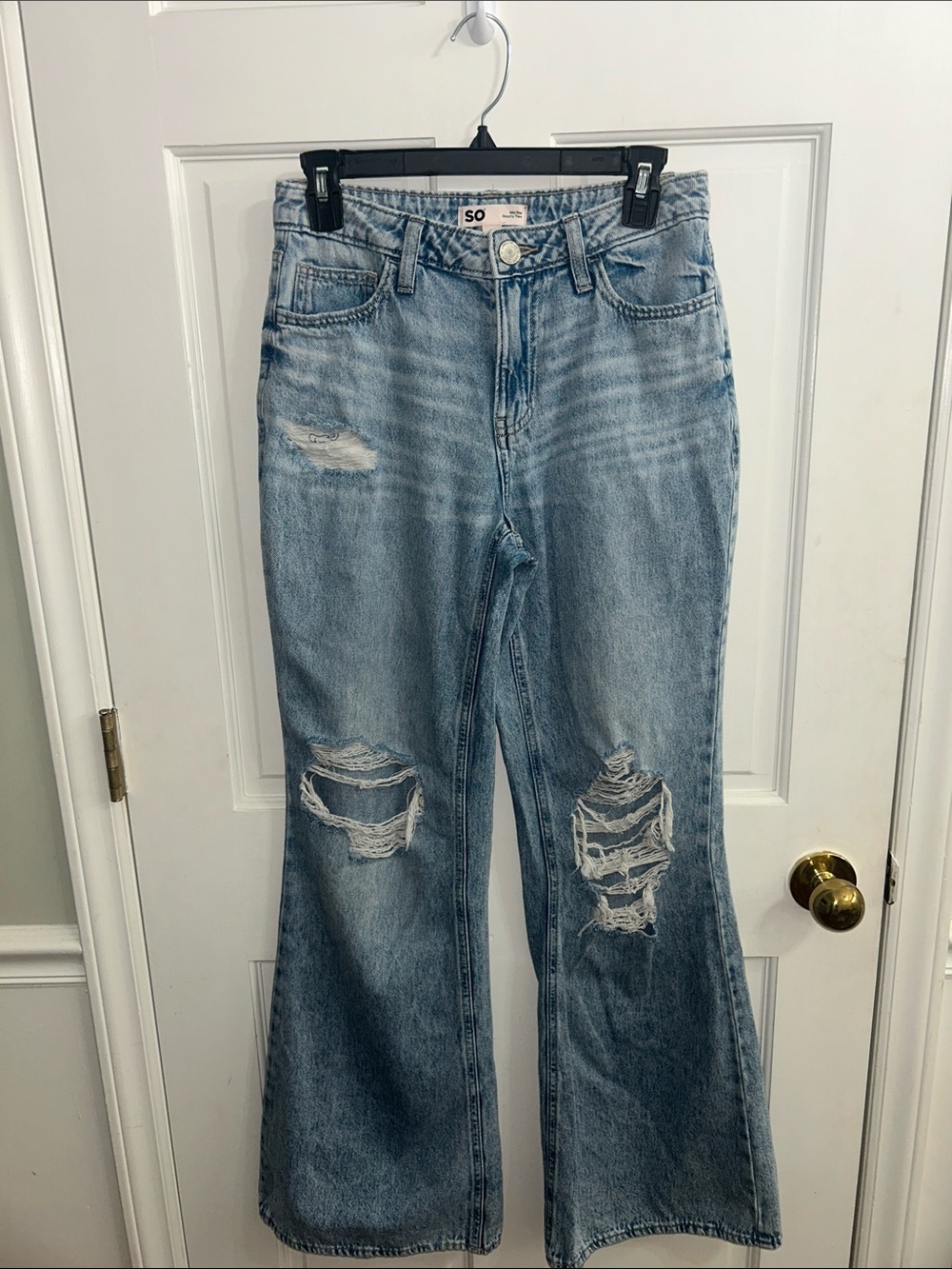 SO Light Wash Distressed Flare Jeans